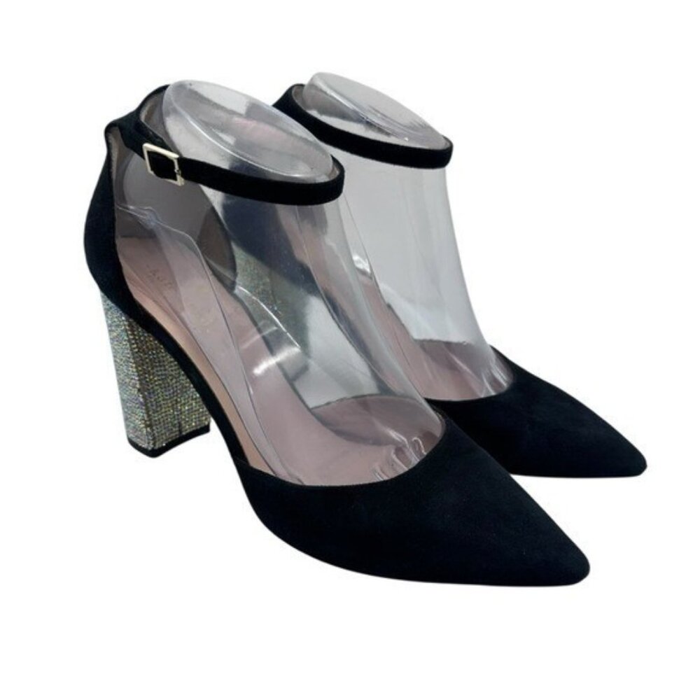 Kate Spade 7 M Pax Ankle Strap D'Orsay Pumps Black Suede Crystal Embellished